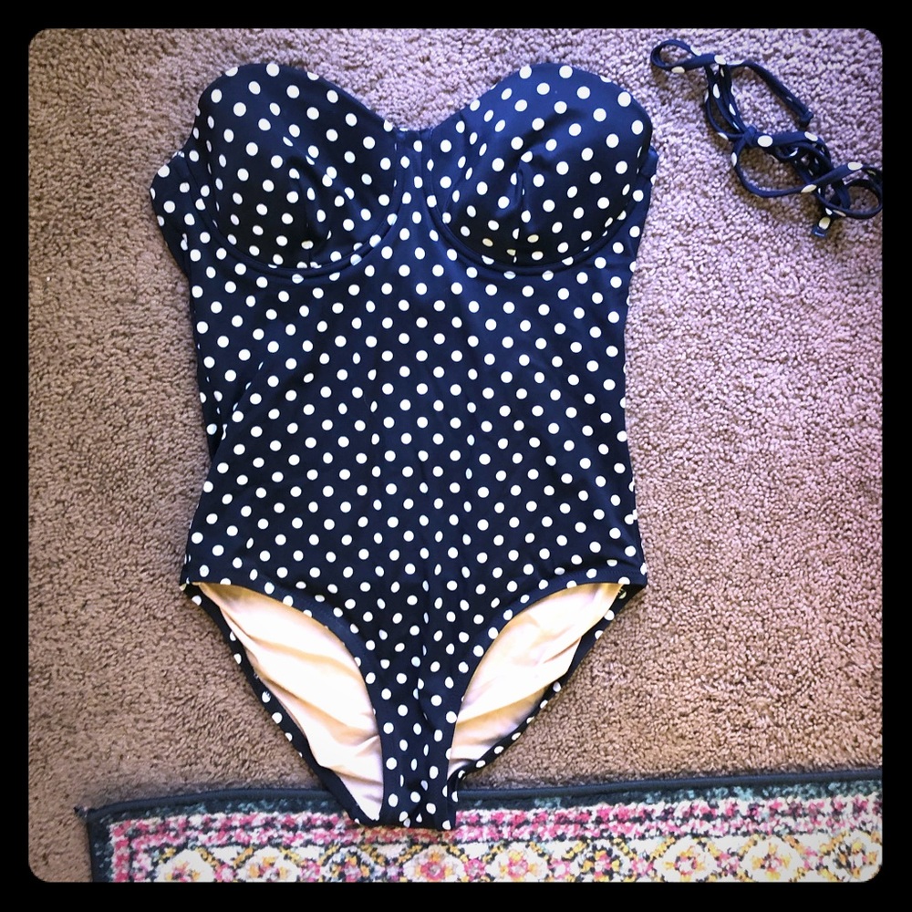 J. Crew navy polka dot swimsuit
